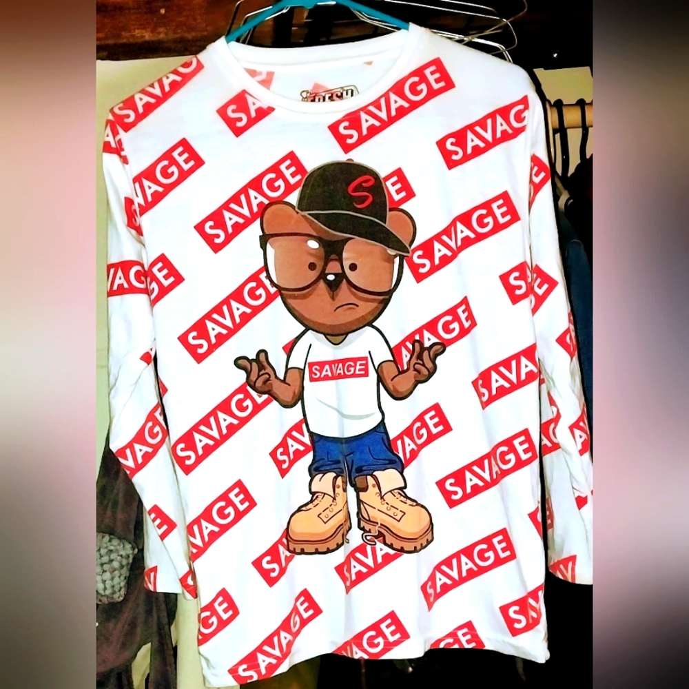 Fresh Landry Boy's White Long Sleeve Savage Bear Shirt.